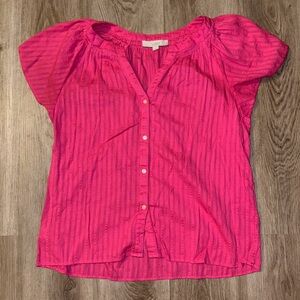 LOFT Vibrant Pink Button-Up Blouse